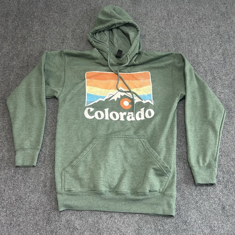 VTG Colorado Hoodie S‎ Green Pullover Sweatshirt Mountain Logo Outdoor Souvenir